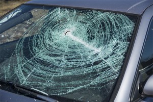 Broken Car Windshield from outside the car